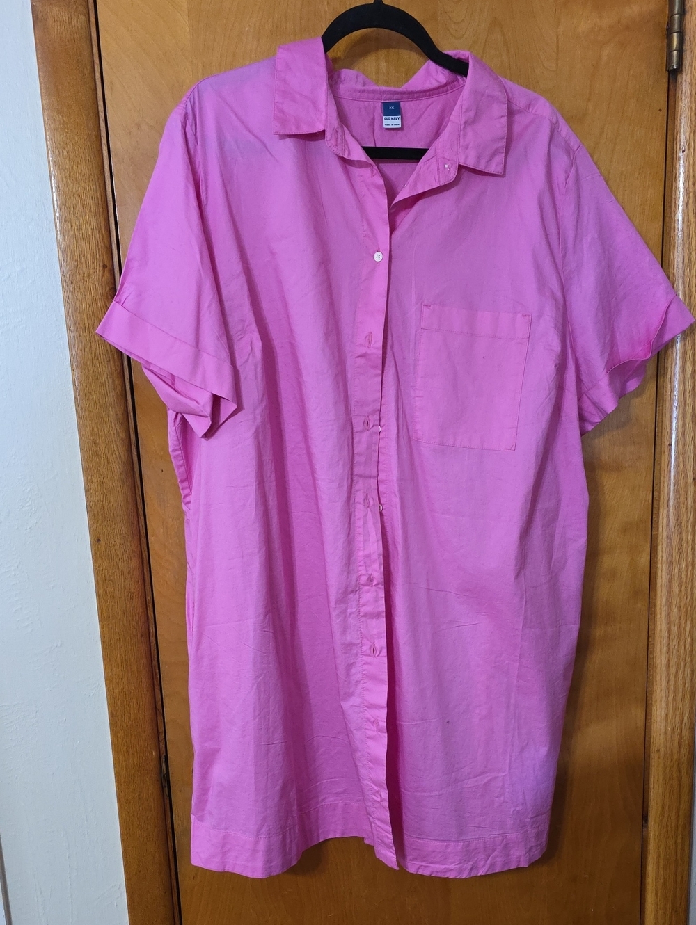 Old Navy Womens Bright Pink Short-Sleeve Button-Down Dress With Pockets.